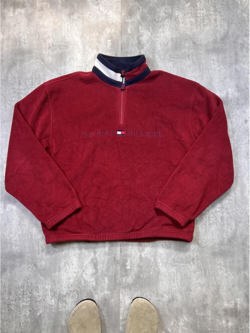 Vintage Tommy Hilfiger Fleece Quarter Zip Red Spellout XL